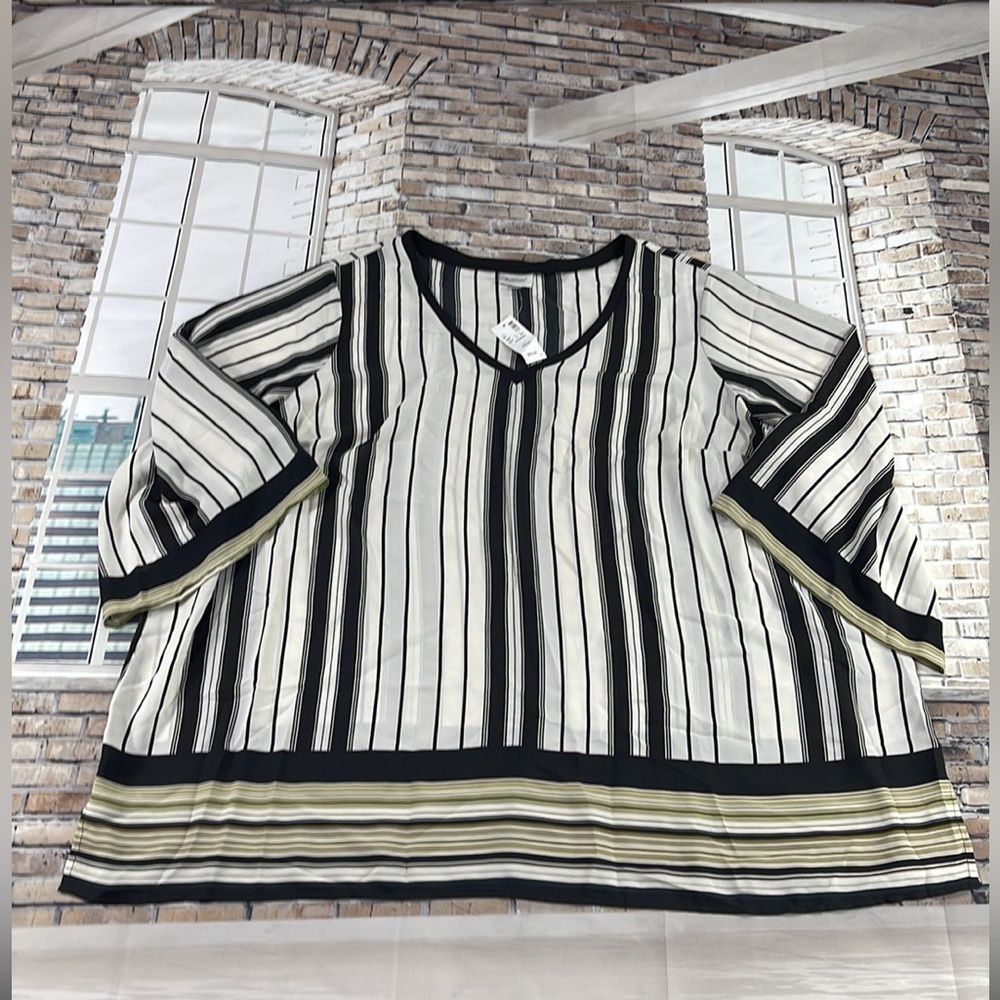 NWT Women’s Avenue Multicolored V Neck Classy Blouse (26/28) GE03